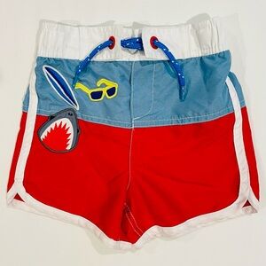 Mini Boden Swim Trunks Boys 2-3 Y Bathers Surf Sharks Bathing Suit Applique 2T